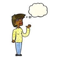 cartoon woman wearing spectacles with thought bubble N13