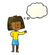 cartoon friendly woman waving with thought bubble N16