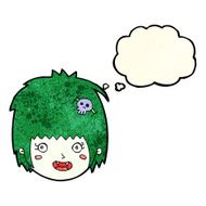 cartoon happy vampire girl face with thought bubble N4
