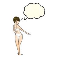 cartoon woman in bikini with thought bubble N16