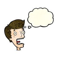 cartoon terrified man with thought bubble N69