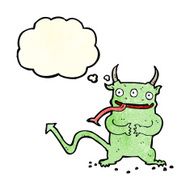 cartoon little demon with thought bubble N9