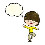 cartoon happy boy dancing with thought bubble N4