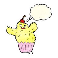 cartoon cupcake monster with thought bubble N3