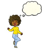 cartoon woman dancing with thought bubble N9