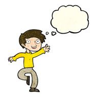 cartoon excited boy dancing with thought bubble N4