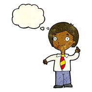 cartoon school boy answering question with thought bubble N16