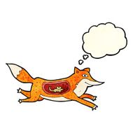 cartoon fox with mouse in belly thought bubble N2