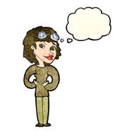 cartoon aviator woman with thought bubble N2
