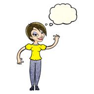 cartoon woman waving with thought bubble N103