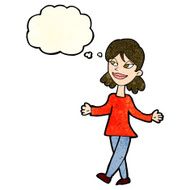 cartoon woman with no worries thought bubble N10