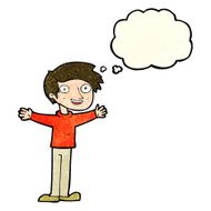 cartoon enthusiastic man with thought bubble N3