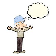 cartoon alien squid face man with thought bubble N4