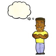 cartoon tough guy with folded arms thought bubble N4