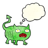 cartoon little imp with thought bubble N3