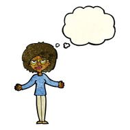 cartoon woman wearing spectacles with thought bubble N14