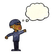 cartoon security guy with thought bubble N4
