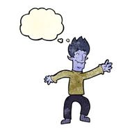 cartoon happy vampire man with thought bubble N10