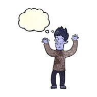 cartoon happy vampire man with thought bubble N11