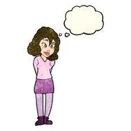cartoon confused woman with thought bubble N25