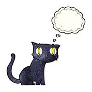 cartoon black cat with thought bubble N9