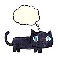 cartoon black cat with thought bubble N10