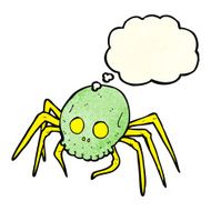 cartoon spooky halloween skull spider with thought bubble N4