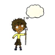 cartoon crazy woman with spear thought bubble N4