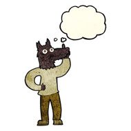 cartoon werewolf with idea thought bubble
