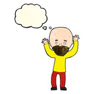 cartoon bearded man panicking with thought bubble N4