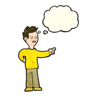 cartoon shocked boy pointing with thought bubble N4