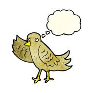 cartoon waving bird with thought bubble N6