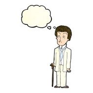 cartoon unhappy gentleman with thought bubble N3