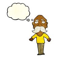 cartoon sad old man with thought bubble N7