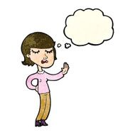 cartoon woman ignoring with thought bubble N8