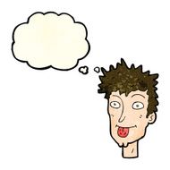 cartoon man sticking out tongue with thought bubble N10