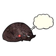 cartoon curled up dog with thought bubble N4