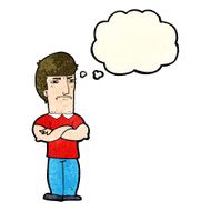 cartoon annoyed man with folded arms thought bubble N7