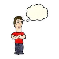 cartoon annoyed man with folded arms thought bubble N8