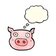 cartoon pig face with thought bubble N3