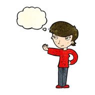 cartoon woman waving with thought bubble N104
