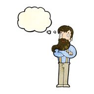 cartoon bearded hipster man with thought bubble N4