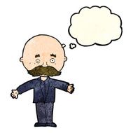 cartoon bald man with open arms thought bubble N4