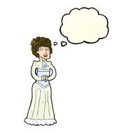 cartoon shocked victorian woman with thought bubble N3
