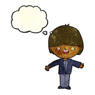 cartoon happy boy with open arms thought bubble N8