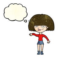 cartoon smug woman making dismissive gesture with thought bubble N4