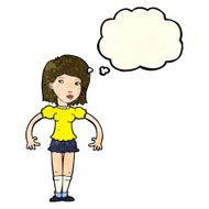 cartoon woman looking sideways with thought bubble N4