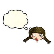 cartoon confused female face with thought bubble N4