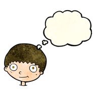 cartoon happy boy with thought bubble N65