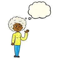 cartoon annoyed old woman waving with thought bubble N3